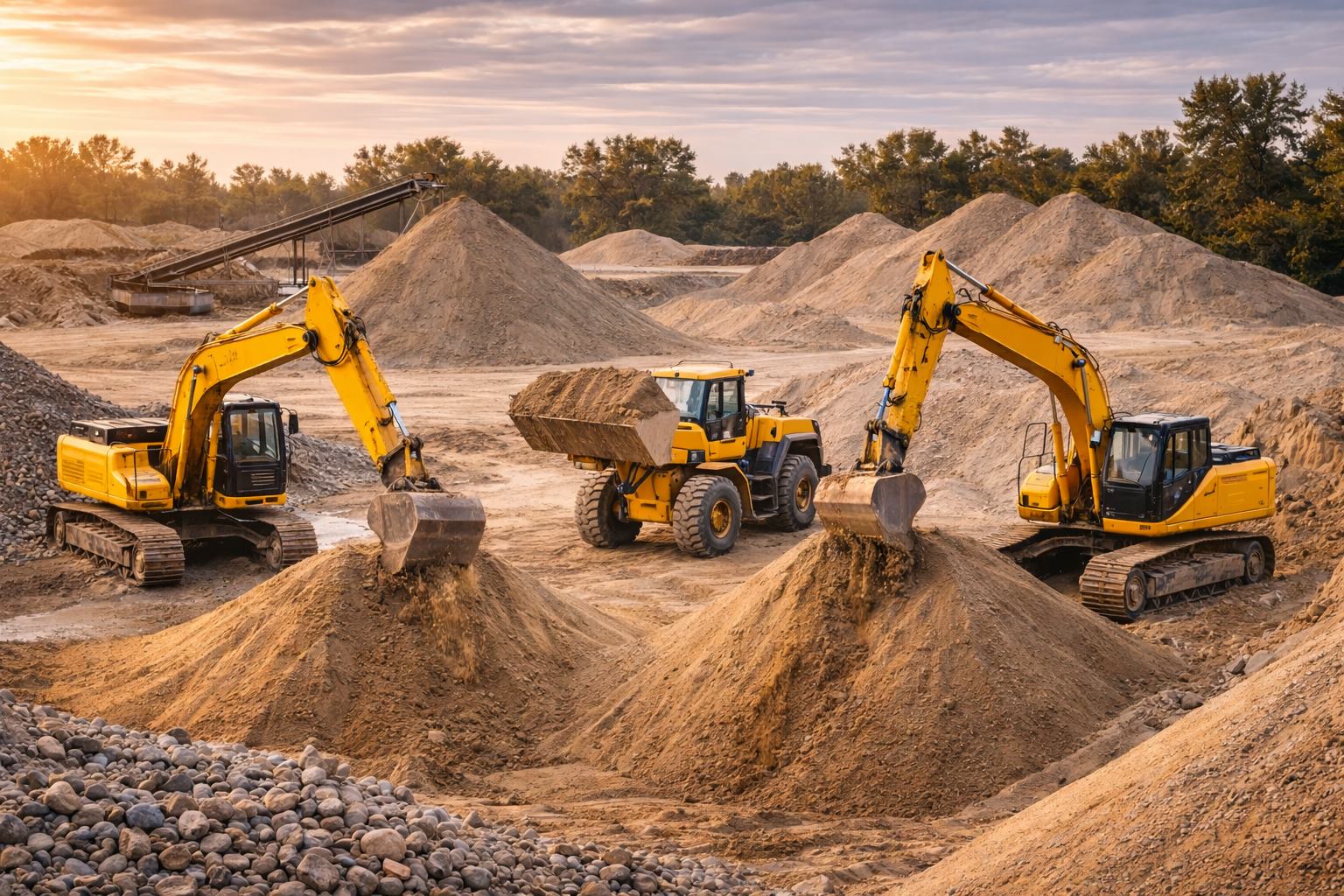 Kum ocağında çalışan iş makineleri